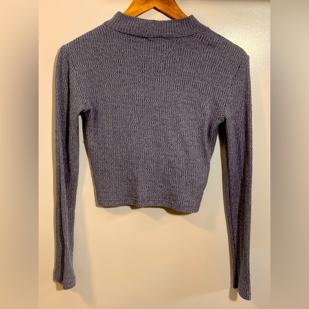 Blue Ribbed Knit Twist-Front Top - Picture 2 of 4